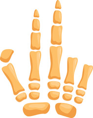 Cartoon illustration of a skeleton hand pointing upwards with index finger extended, isolated on white background