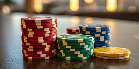 A Colorful Set of Poker Chips Isolated on a White Background for Gaming Enthusiasts