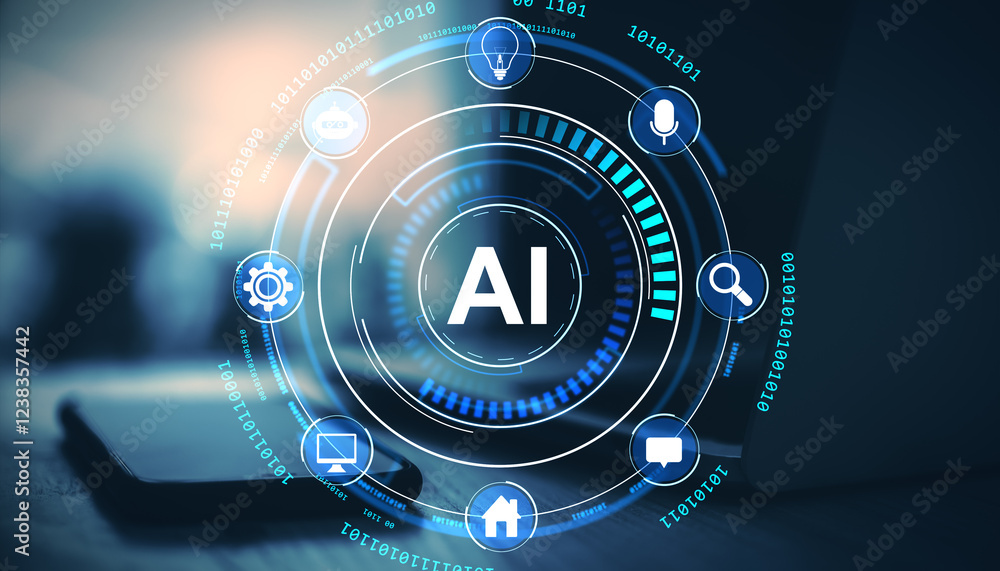 Leinwandbilder artificial intelligence technology interface with icons and ai concept on digital background.