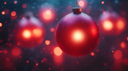Red Christmas Ornament Hanging With Bokeh Lights