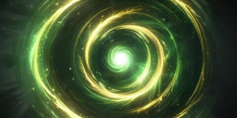 Obraz premium swirling yellow green vortex with lens flares particles and light rays, soft focus photography, sparkles and glows