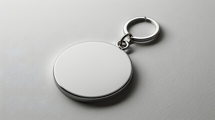 mock up white blank round key chain, gray background