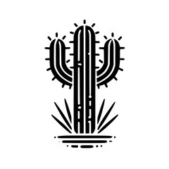 Black and White Minimalist Cactus Illustration, Desert Plant Line Art Graphic Design, Simple Geometric Botanical Vector