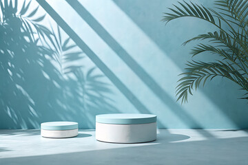 Fototapeta premium Minimalist Display with Geometric Shapes and Tropical Shadows
