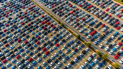 Fototapeta premium Aerial View of a Massive Parking Lot Filled with Vehicles