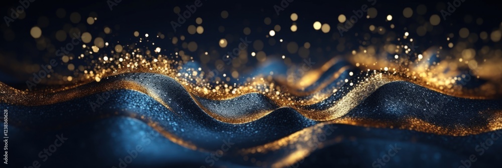 Poster abstract background of glimmering waves with golden highlights on a dark surface for creative projec
