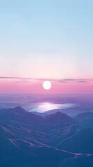Fototapeta premium A beautiful mountain landscape with a pink and orange sunset in the background