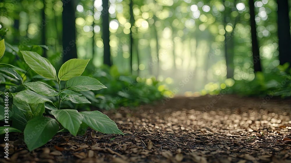 Aufkleber forest pathway nature concept. serene forest path surrounded by lush greenery and dappled sunlight f
