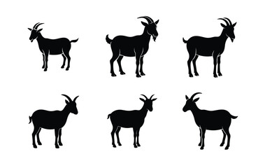 A collection of black silhouette images of goats, each in a different profile view.