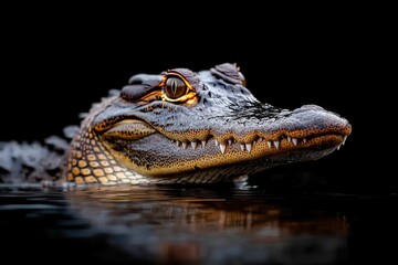 Obraz premium A crocodile stealthily gliding through the dark murky water its powerful jaws and scaly body highlighted in the reflection creating an air of mystery and danger in the wetland environment