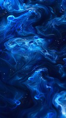 Obraz premium The image is a blue and white abstract painting with a lot of swirls and bubbles