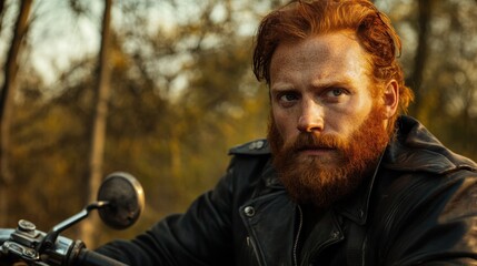 Obraz premium redhead man motorcycle rider portrait