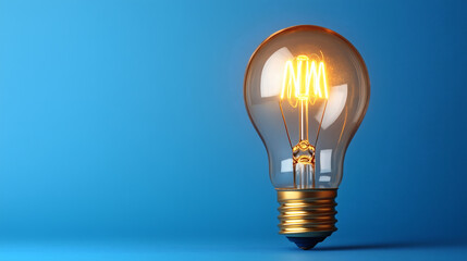 Bombilla encendida sobre fondo azul minimalista