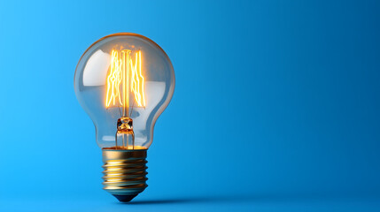 Bombilla encendida sobre fondo azul minimalista
