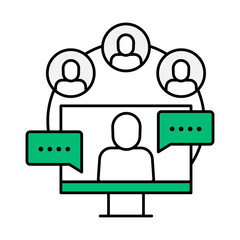Webinar Promotion – Group of People with Speech Bubbles Icon Representing Live Online Seminars for Audience Engagement