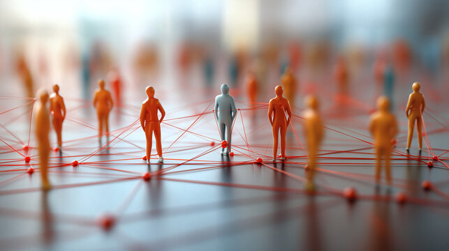 Figuras de personas unidas por hilos como concepto de networking