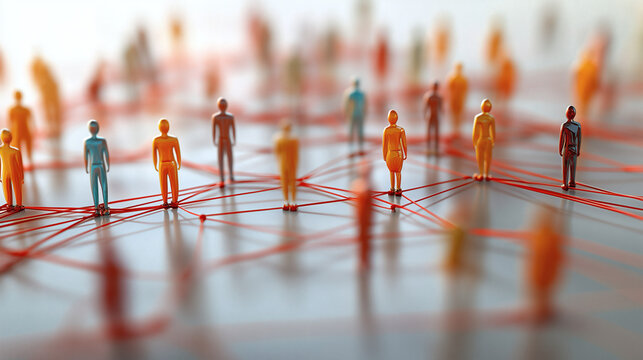 Figuras de personas unidas por hilos como concepto de networking