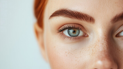 Imagen de cerca de la cara de una mujer joven con ojos verdes