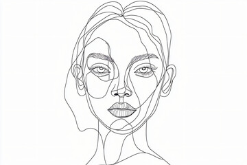 black line art illustration of detailed portrait study, expressive features, isolated on white