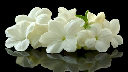 Fototapeta premium Delicate White Flowers Resting on Black Reflective Surface