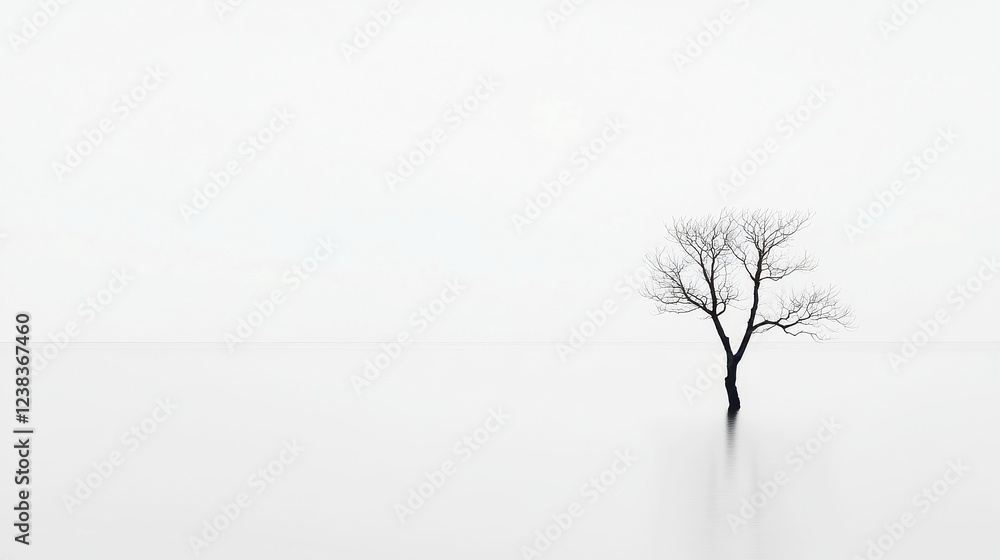 Poster bare essence, a stark black-and-white exploration of minimalism, featuring a clean setting with ampl