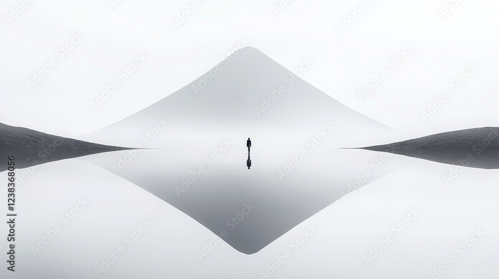 Poster distant echoes, a moody grayscale scene evoking solitude and introspection, featuring a minimalist b