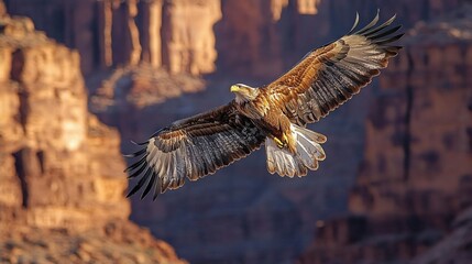 Obraz premium Majestic Eagle Soaring: Canyon Vista, Golden Hour
