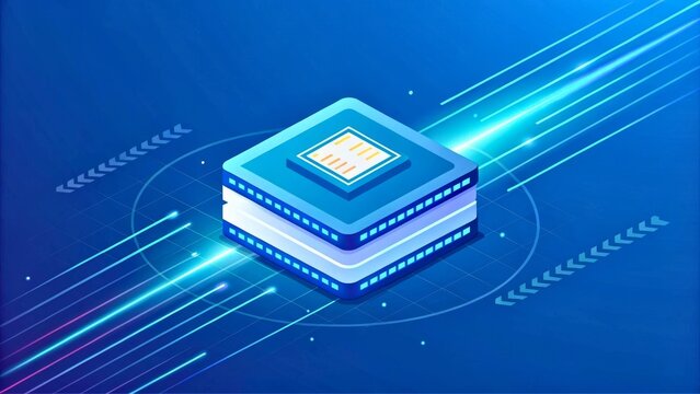 Blue Abstract Background with Digital Data Processing and Fast Speed Lines Concept
