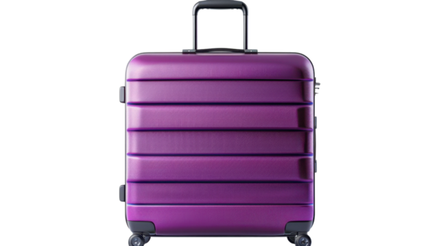 Purple suitcase on transparent background representing travel and vacation