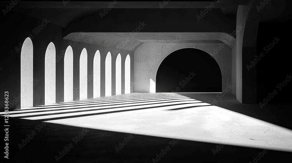 Poster vast monochrome serenity, an expansive minimalist landscape featuring endless negative space, emphas
