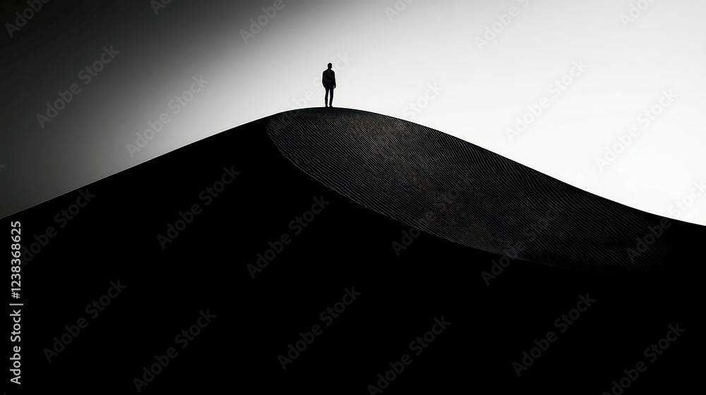 Poster endless negative space, a vast monochrome scene featuring an expansive minimalist background, emphas