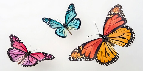 Stunning Soaring Colorful Butterflies Isolated on a Clean White Background for Nature Lovers