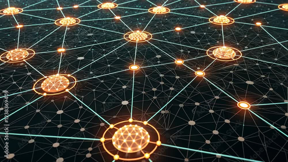 Poster technology background concept, digital network with glowing nodes and connections