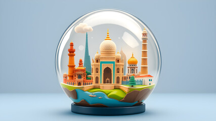 A snow globe with Indian style buildings. Generative AI