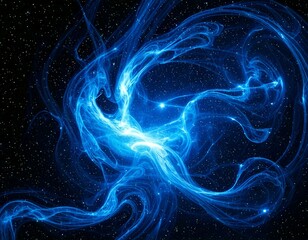 Deep dark blue cosmic nebula drifting gracefully across endless cosmic canvas, ethereal swirls shimmering vibrantly with luminous radiant colors, intermingling softly with surreal celestial energy, my