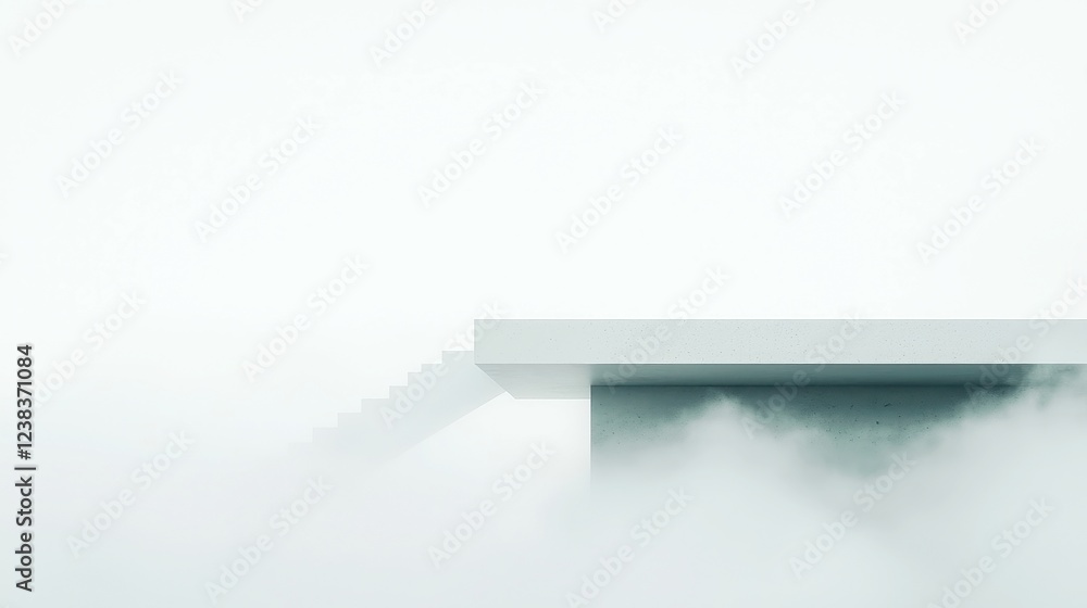 Poster mist enveloped serenity, a tranquil grayscale landscape featuring soft rolling fog and expansive emp