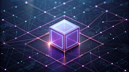 Fototapeta premium Modern Digital Cube in Abstract Network of Connections and Data Visualization Background