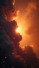 Fototapeta premium Generative IA: Celestial Sunset Through Emberscape Clouds