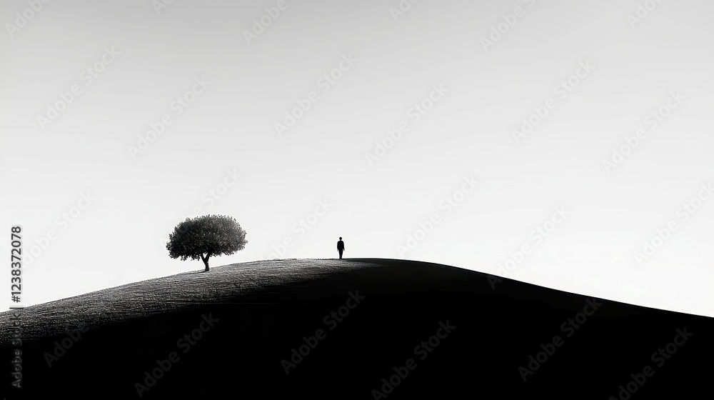 Poster monochrome solitude, an empty grayscale expanse conveying tranquility, featuring a minimalist backdr