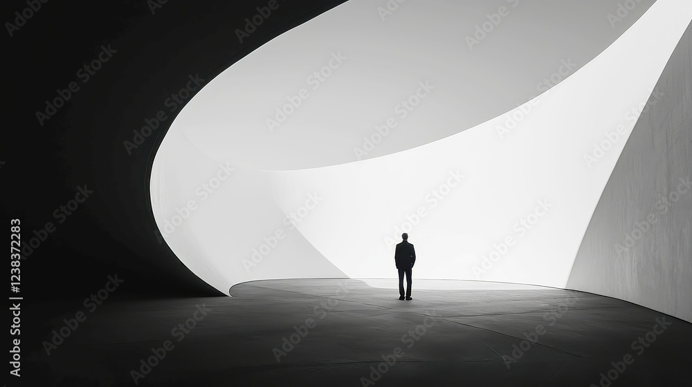 Poster monochrome serenity, a minimalist composition that encourages reflection, featuring open space and a
