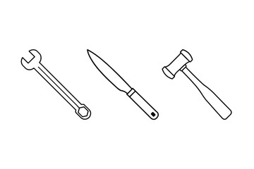 Fototapeta premium Basic Hand Tools line art icon 