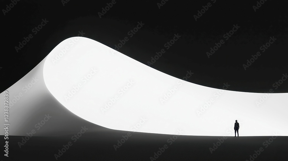 Poster noir minimalism, a dramatic interplay of deep shadows and stark whites, emphasizing simplicity in a 