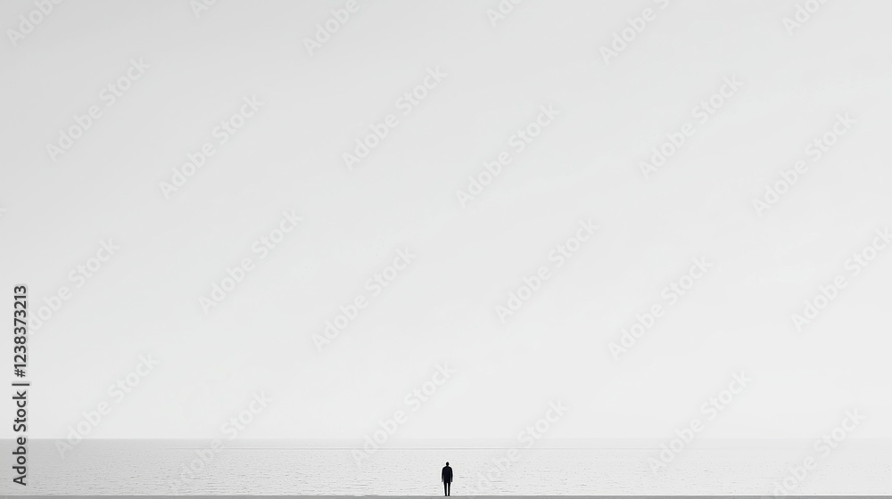 Poster quiet distances, an expansive monochrome landscape evoking tranquility, emphasizing the interplay of
