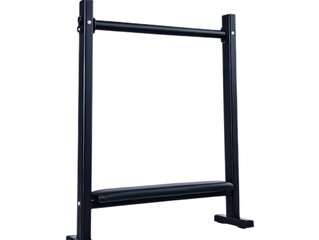 A sturdy metal frame designed for fitness exercises, featuring horizontal bars for various workout routines.