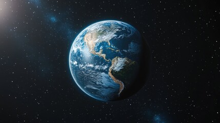 Fototapeta premium A Pale Blue Dot: Our home planet Earth hangs serenely in the vastness of space, a fragile sphere illuminated by the distant sun.