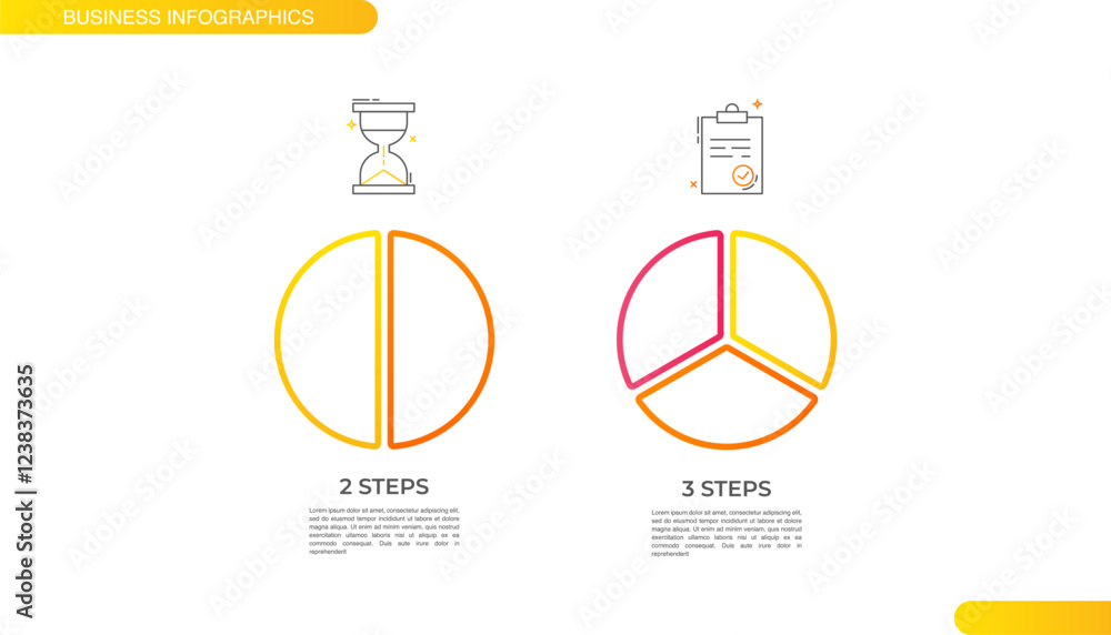 Poster vector infographic circles set divided radius. segments of circle with 2 to 3 pieces. modern colors 