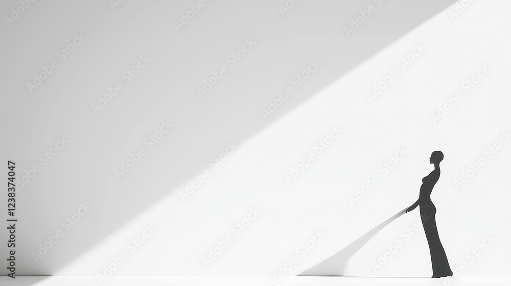 Poster silent grayscale dance, an abstract composition of shadow and form, featuring a minimalist backdrop,