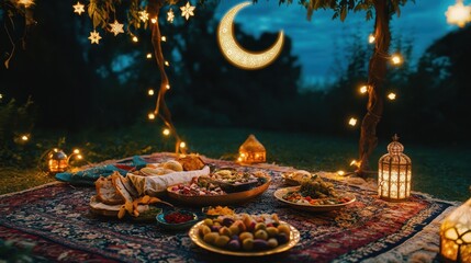 Fototapeta premium Enchanted Evening Picnic under the Stars and Moon