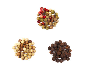 Peppercorns set isolated on a white background.
