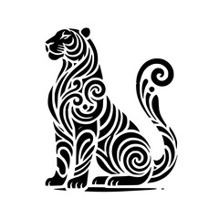 Majestic Tiger: Black and White Abstract Animal Art Design.  A stylish swirl pattern illustration, perfect for nature lovers and graphic design enthusiasts.